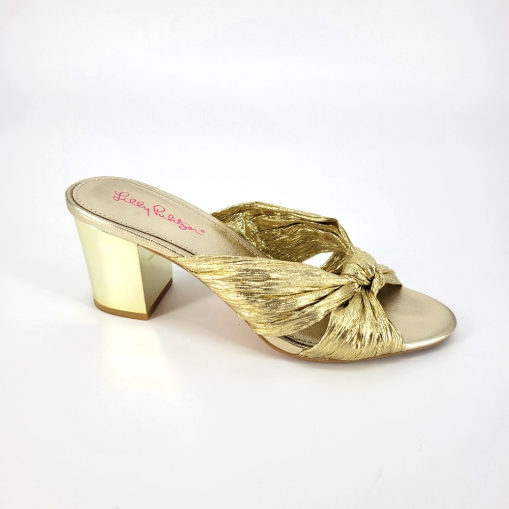 Lilly Pulitzer Sheena slide sandal heel gold holiday nye new years Christmas 7
